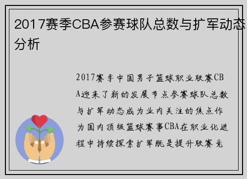 2017赛季CBA参赛球队总数与扩军动态分析