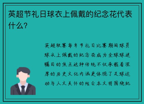 英超节礼日球衣上佩戴的纪念花代表什么？